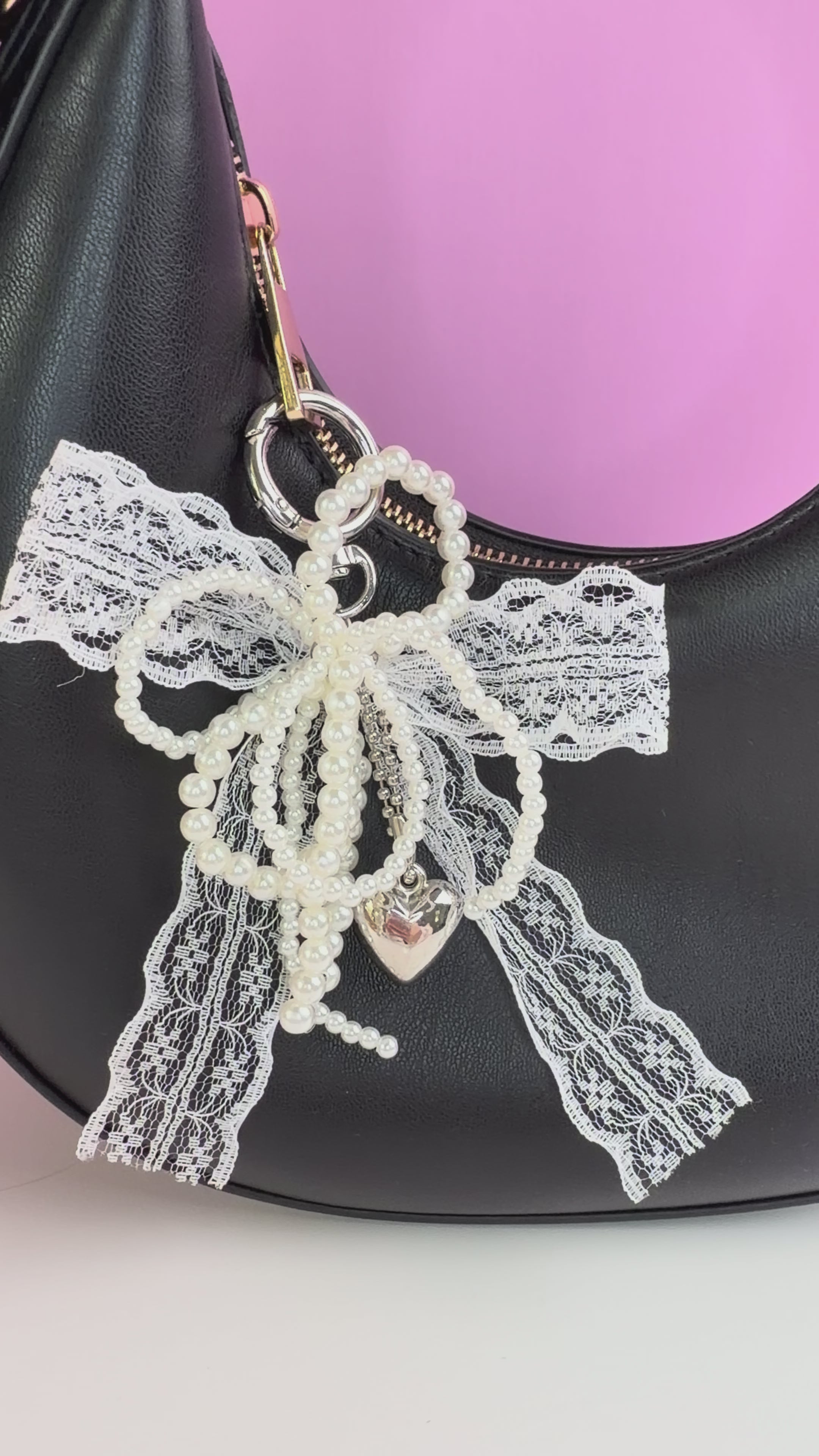 Pearl Lace Bow Bag Charm